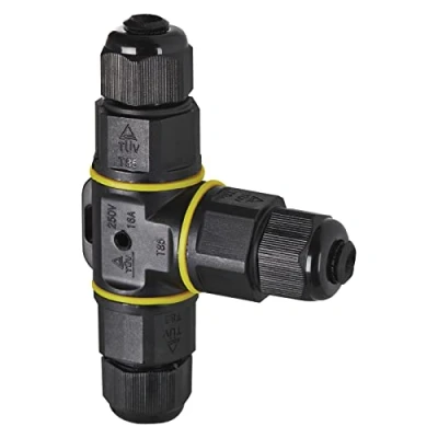 Abbildung von EMOS Steckverbinder T Typ für Kabeldurchmesser 3X 0,75 2,5 mm2, Verbindungsstecker 2,6 x 9 6,2 cm, IP68 wasserdicht, staubdicht, stossfest, bis 85C Einsatztemperatur, Schwarz, ZS9030
