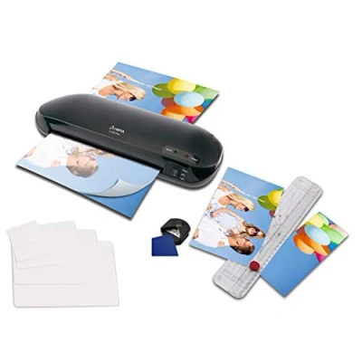 Abbildung von OLYMPIA A 230 Plus 4 in 1 Premium Laminierset mit Trimmer, Eckenrunder, bis DIN A4, 100 gemischte Folien