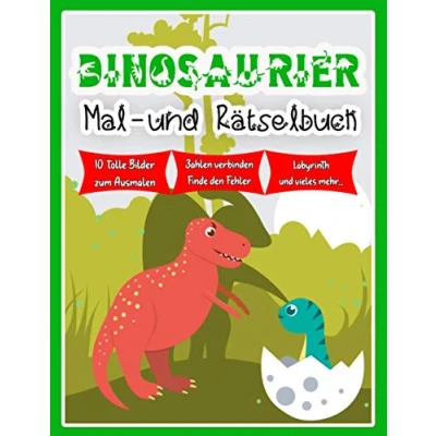 Abbildung von Dinosaurier Mal und Rätselbuch: für Kinder ab 5 Jahren mit großen Ausmalbildern tollen Rätseln / Zahlen verbinden Fehler finden Vorschule