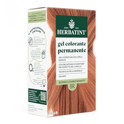 Abbildung von Herbatint Permanente Haarfarbe Gel 8R Hellblond Kupfer 170 ml Ammoniakfrei, 100% Abdeckung für weißes Haar empfindliche Haut, mit 8 natürlichen Bio Extrakten