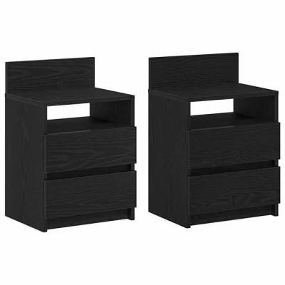 Abbildung von vidaXL Nachttische 2 STK. mit Schubladen Schwarz 40x33x60 cm, Nachtschrank, Nachtkommode, Betttisch, Nachtkonsole, Bettschrank