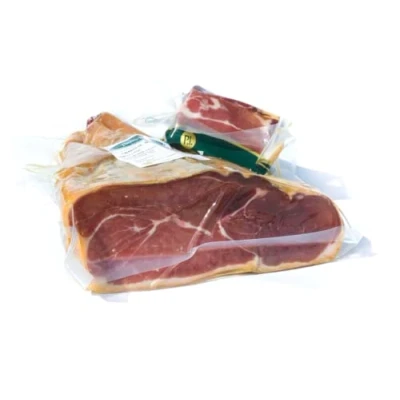 Abbildung von Serrano schinken. Schinken ohne Knochen Schinkenblock von 900 grs. 15 18 Monate Heilung. Knochen. Vakuumverpackter Spanische spezialitäten.