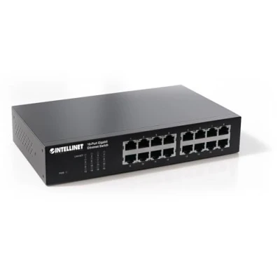 Abbildung von Intellinet 16 Port Gigabit Ethernet Switch Desktop 19&quot; Rackmount schwarz 561068