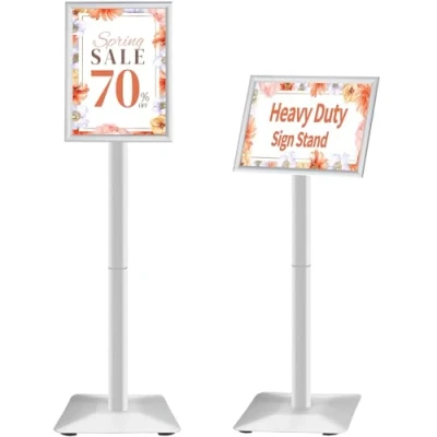 Abbildung von VAIIGO Heavy Duty Sign Holder Poster Stand, Adjustable Menu Display Stand Floor Standing with Cast Iron Base for Poster, Menu, Ads, Sales, Notice, Signage (A4, Silver)