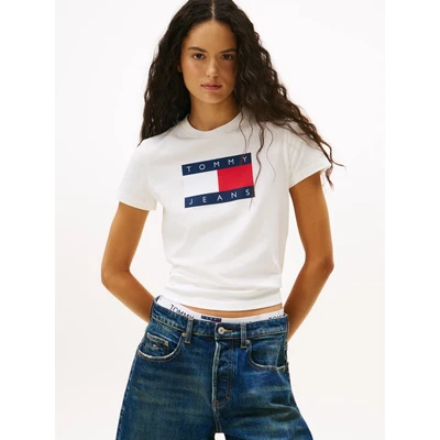 Abbildung von Tommy Jeans FLAG TEE Tshirt print, Damen, Größe: 34, Ecru