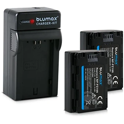 Abbildung von Blumax 2X Akku für Sony NP FZ100 1600mAh + Ladegerät Charger passend zu Alpha 7 III/Alpha 7R 9 inkl. KFZ Ladekabel