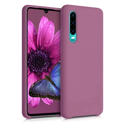 Abbildung von kwmobile Hülle kompatibel mit Huawei P30 Silikon Handy Case Handyhülle weiche Oberfläche kabelloses Laden Dark Rose