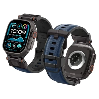 Abbildung von Spigen Dura Pro Armor Armband Entwickelt für Apple Watch Ultra 2/1 49mm, Serie 10 46mm und 9/8/7/6/5/4/SE 45mm,44mm Ersatzarmband mit Metallverbinder Marineblau