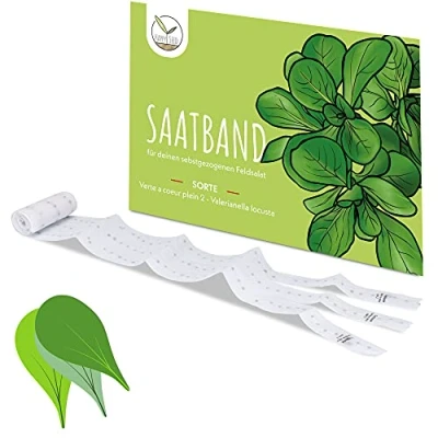 Abbildung von 5m Saatband Feldsalat Samen (Verte a coeur plein 2 Valerianella locusta) Knackig, frischer Salat ideal für die Anzucht im Garten, Balkonkasten &amp; Gemüsebeet