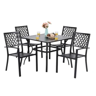 Abbildung von PHIVILLA Gartenmöbel Set 4 Stühle mit Tisch Wetterfest Terassenmöbel Gartentisch Stühlen Garten Sitzgruppe Möbel Metall für Garten, Hof und Terrasse Schwarz