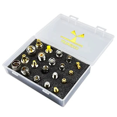 Abbildung von YILIANDUO 20 Typ Set RF Koax Adapter Kit Universal SMA auf SMA/BNC/N Typ/F Typ/UHF Srecker Buchse für Wireless LAN Geräte Koaxialkabel Wi Fi Radios Externe Antenne mit Case Box