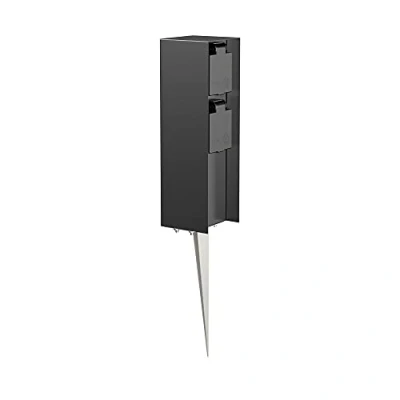 Abbildung von ledscom.de Garten Steckdosen Säule POMI mit Erdspieß für außen, IP44, 2 fach, schwarz, eckig, 23cm
