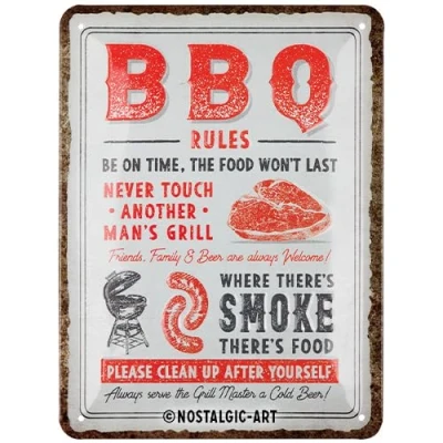 Abbildung von Nostalgic Art Retro Blechschild, 15 x 20 cm, BBQ Rules Geschenk Idee für Grill Fans, aus Metall, Vintage Design mit Spruch, Blechschilder Sprüche