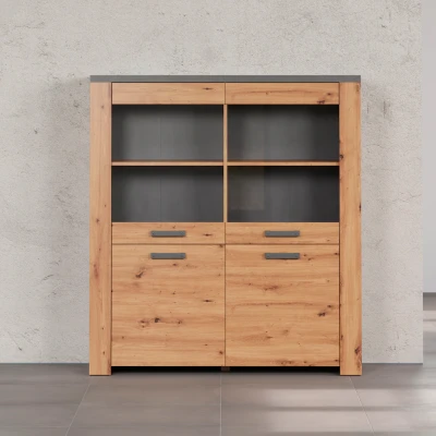 Abbildung von Home affaire Highboard &quot;Ambres&quot;, (1 St.), matte Echtholzoptik, ca. Maße BxH: 127x139 cm, hellbraun, Eiche