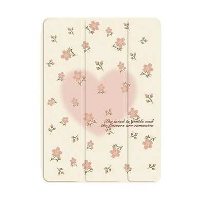 Abbildung von UOMSKTY Schutzhülle für iPad 9. Generation 2021/8. 2020/7. 2019 10,2 Zoll Slim Smart Trifold Stand Cover mit Stifthalter Auto Sleep/Wake【Rosa Blumen Und Herzen】