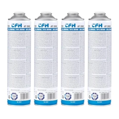 Abbildung von CFH Universaldruckgasdose AT 2000 4 Stück Druck Gas Dose mit Anschraubgewinde nach DIN EN 417, Propan/Butan Gasgemisch (30%/70%), 4x Inhalt 330 g, Für Gasgeräte Schraubanschluss 521