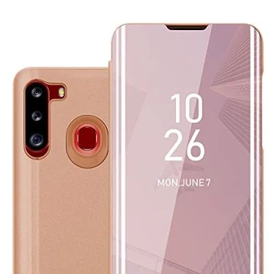 Abbildung von Cadorabo Hülle kompatibel mit Samsung Galaxy A21 Schutzhülle TPU Silikon Case 360 View Spiegel, Slim Kratzfest Weiche Gummi Rundumschutz Cover für in Pink