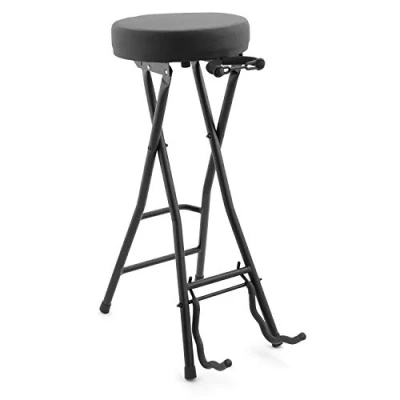 Abbildung von TIGER GST99 BK2 Gitarren Hocker/Ständer, Zusammenklappbarer Sitz mit eingebautem Gitarrenständer &amp; Fußstütze Neues 2021 Modell