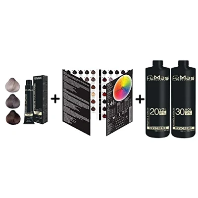 Abbildung von FemMas Haarfarben Starter Set Blond: 3x Hair Color Cream Coloration in Mittelblond Intensiv 8.0, Lichtblond Asch 9.11, Extra Platinblond Perl 12.81 + Farbkarte Oxycreme 1000ml 6%, 9%