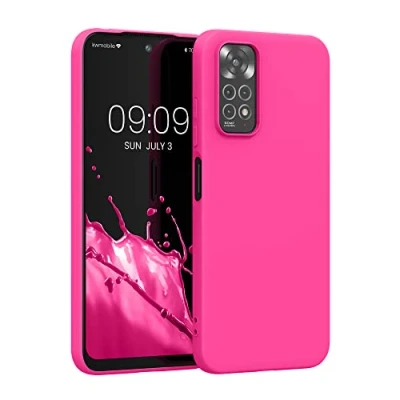Abbildung von kwmobile Hülle kompatibel mit Xiaomi Redmi Note 11 / 11S weiches TPU Silikon Case Cover geeignet für kabelloses Laden Neon Pink