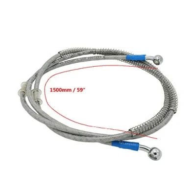Abbildung von 1500mm 150cm S SYUU Universal Motorrad Bremsschlauch Geflochtener Hydraulikstahl Stärken Bremskupplungsöl Schlauchleitung Fahren kompatibel mit Pit Dirt Bike Enduro Motocross Street Bikes Sport