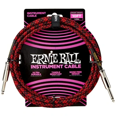Abbildung von Ernie Ball Geflochtenes Instrumentenkabel gerade/gerade 3,05 m (10 ft) Rot/Schwarz