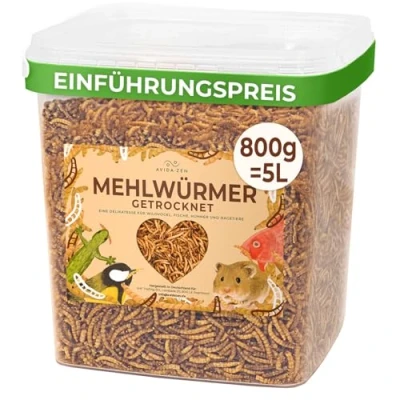 Abbildung von Mehlwürmer getrocknet 5 ltr., ideal als Wildvogelfutter und Igelfutter, getrocknete Mehlwürmer, nährstoffreicher Snack für Nager, Reptilien, Vögel, Fische, Igel, Schildkröten