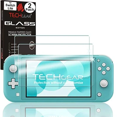 Abbildung von TECHGEAR [2 Stück Switch Lite Schutzfolie schutz Displayschutzfolie aus gehärtetem Glas (Runde Kante) [9H Härte] [Crystal Clarity] [Kratzfest] [Nein Bläschen]
