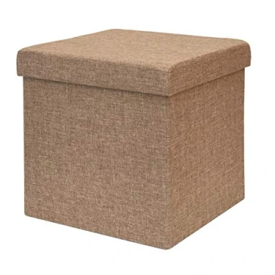 Abbildung von DuneDesign Faltbarer Sitzhocker 38cm Fußhocker Polsterhocker mit ca 42L Stauraum Sitzwürfel Sitzkasten Ottomane Leinen Hellbraun