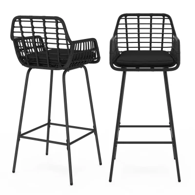 Abbildung von IDMarket 2er Set Barhocker Sommerbarhocker mit Armlehnen in Rattan Optik Schwarz
