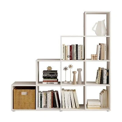Abbildung von Stella Trading Luna Modernes Würfelregal Weiß, ideal für Faltboxen Praktisches Raumteiler Regal mit 10 offenen Fächern 149 x 35 cm