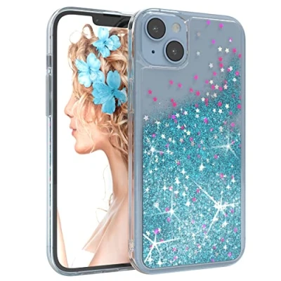 Abbildung von EAZY CASE Hülle kompatibel mit iPhone 14 Plus Schutzhülle Flüssig Glitzer, Handyhülle, Schutzhülle, Back Cover Glitter Flüssigkeit, TPU/Silikon, Transparent/Durchsichtig, Blau