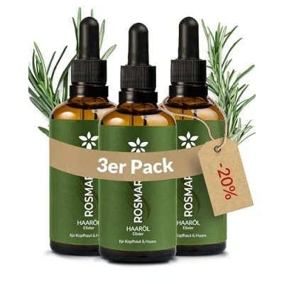 Abbildung von Heldengrün® Bio Rosmarin+ Haaröl [HOCHDOSIERT] Stimuliert Haarwachstum bei Haarausfall mit echtem Jojoba &amp; Rosmarinöl, Rosmarinöl Haare 3 x 50 ml