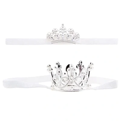 Abbildung von Nishine 2 Stück Baby Mädchen Krone Stirnband Prinzessin Diadem Kopfschmuck Set Kleinkind elastisches Stirnband(Weiß)