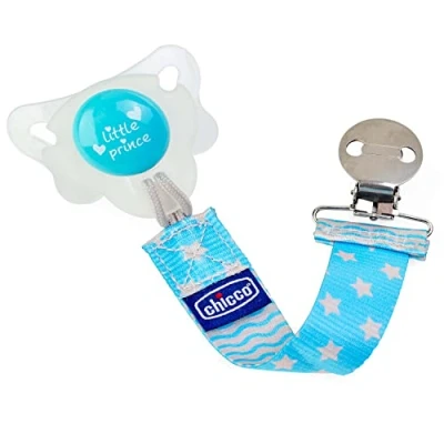Abbildung von Chicco PhysioForma Micrò Schnuller 0 2 Monate + Band, für Neugeborene mit Silikon Sauger und Soft Sense Finish, Unterstützt Physiologische Atmung, Schnullerband aus Stoff, Hellblau