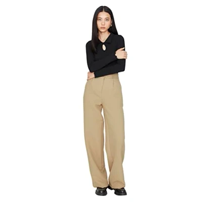 Abbildung von TRENDYOL Damen Herren Mittlerer Bund Wide Leg Hose Pants, Camel, 38