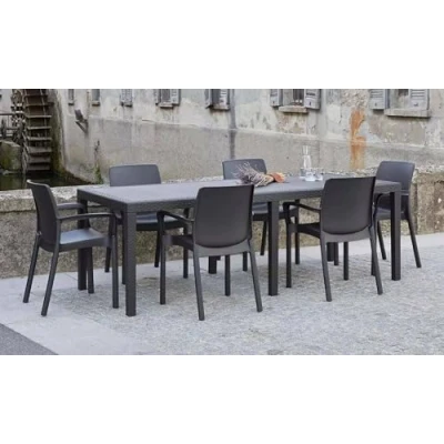 Abbildung von Dmora Rechteckiger ausziehbarer Gartentisch, Made in Italy, Farbe Anthrazit, Maße 150 x 72 90 cm (ausziehbar bis 220 cm)
