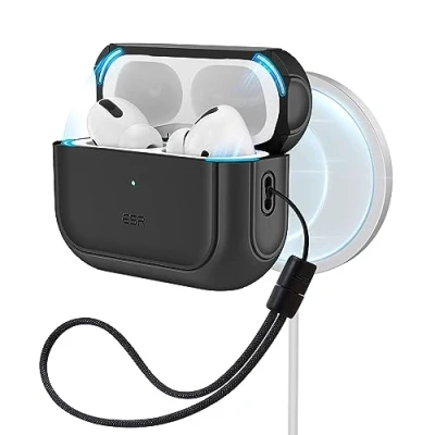 Abbildung von ESR für AirPods Pro 2 Hülle (2023/2022/2019) mit HaloLock, kompatibel 2./1. Generation, MagSafe Ready, USB C/Lightning Kabel, Hybrid Sturzschutz, Schwarz