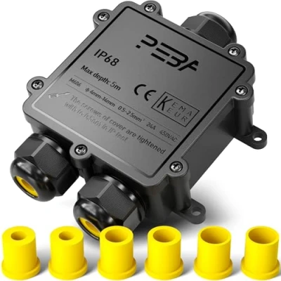 Abbildung von PEBA Wasserdicht Abzweigdose Erdkabel Kabelverbinder IP68 Verteilerdose steckdose aussen verteiler 4mm 14mm kabel für außen garten outdoor wasserdichte verbinder box 3 Wege steckdosen schwarz
