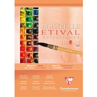 Abbildung von Clairefontaine 96306C Etival Matt Aquarellpapier Block (kopfseitig geleimt, 10 Blatt, DIN A3, 29,7 x 42 cm, feinkörnig, 100% Zellulose, 300 g) weiß
