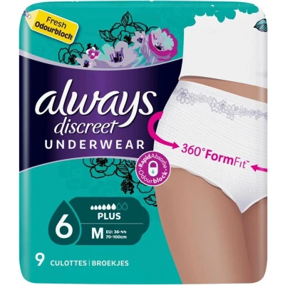 Abbildung von Always Discreet Windelhosen für Harnverlust und Inkontinenz, größe M 9 Stück