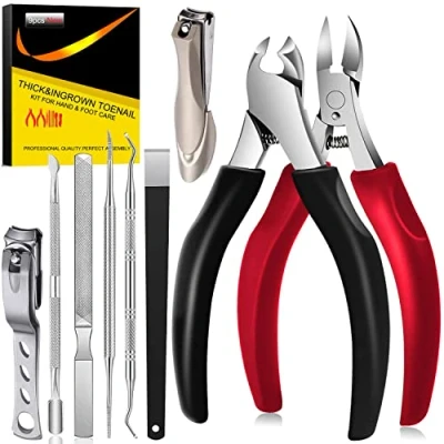 Abbildung von Profi Fußnagelzange Set Nagelschere,Nagelzange,Nagelknipser Edelstahl Fußnagel Knipser mit Nagelfeile und nagelschere set,Reparieren für Dicke Eingewachsene Fußnäge (9 Stück Schwarz+Rot)
