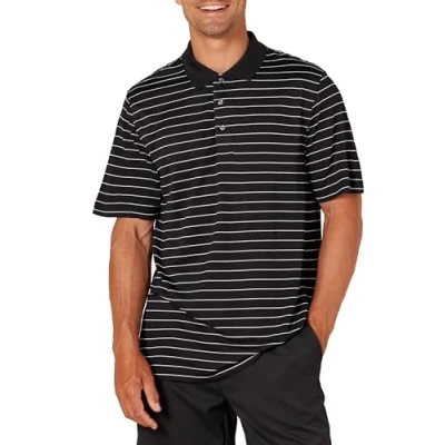 Abbildung von Amazon Essentials Herren Golf Polo Shirt, Schnell Trocknend, Normale Passform, Schwarz Weiß Nadelstreifen, S