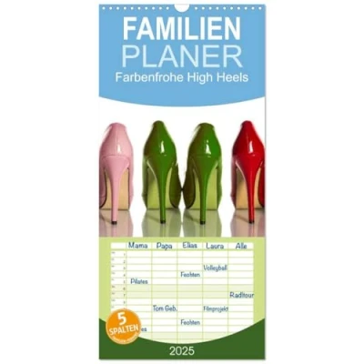 Abbildung von Familienplaner 2025 Farbenfrohe High Heels mit 5 Spalten (Wandkalender, 21 cm x 45 cm), CALVENDO