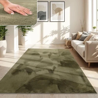 Abbildung von TT Home Wohnzimmer Teppich Hochflor Langflor Kunstfell Weich Modern Unifarben Flauschig, Farbe: Grün, Größe:160x230 cm