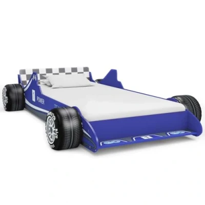 Abbildung von vidaXL Kinderbett mit Lattenrost Bett Autobett Jugendbett Babybett Spielbett Einzelbett Schlafzimmer Kinderzimmer Kindermöbel Rennwagen Design 90x200cm Blau