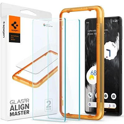 Abbildung von Spigen AlignMaster Schutzfolie kompatibel mit Google Pixel 7, 2 Stück, Kratzfest, 9H Härte Folie