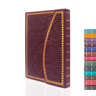 Abbildung von VICTORIA&#039;S JOURNALS Magnet Tagebuch, geschnitztes Vintage Notizbuch aus Kunstleder, Hardcover, pers?nliches linierte Seiten, Lesezeichen, 20,3 x 14,4 cm