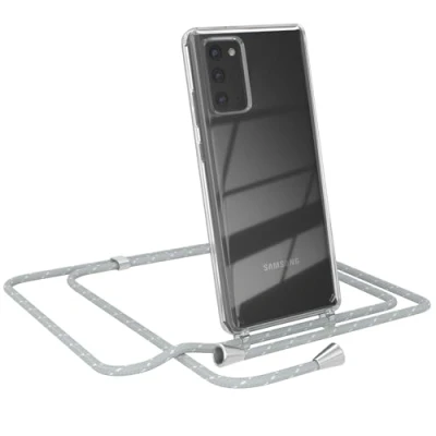 Abbildung von EAZY CASE Handy Chain kompatibel mit Samsung Galaxy Note 20 / 5G, Handykette Tasche, Stoßfeste TPU, Stylische Kette Hülle für Smartphone, Grau/Weiß Verschlüssen in Silber