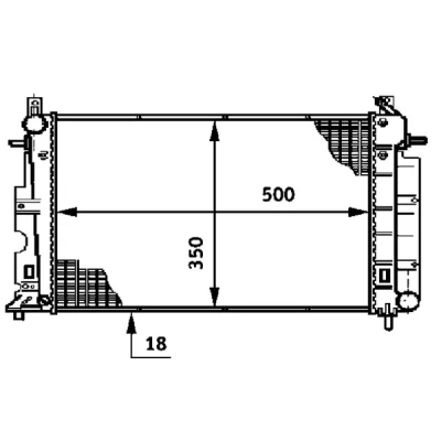 Abbildung von MAHLE ORIGINAL CR 643 000S Kühler, Motorkühlung für Fahrzeuge ohne Klimaanlage 500 350 18 Kühlrippen gelötet SAAB: 900 II Cabrio, 9 3 Cabrio